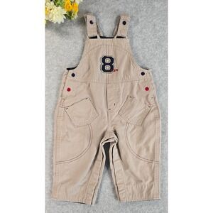 Vintage Jane Seymour Baby Khaki Tan Embroidered Pocket Dog Bone Overalls 12M